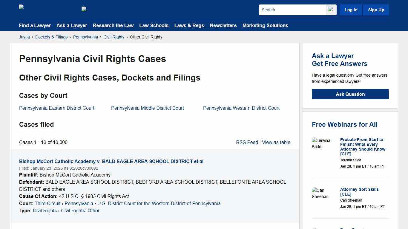 Other Civil Rights Cases, Dockets and Filings in Pennsylvania Justia Dockets & Filings
